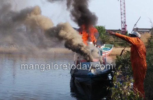 Coastal security speed boat catches fire